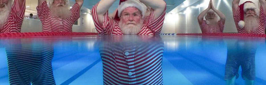 Father Christmas and some of his helpers work out to get 'chimney-ready' 
as they attend a special Santa Boot Camp. (Credit Image: © Christopher Ison/PA Wire via ZUMA Press)